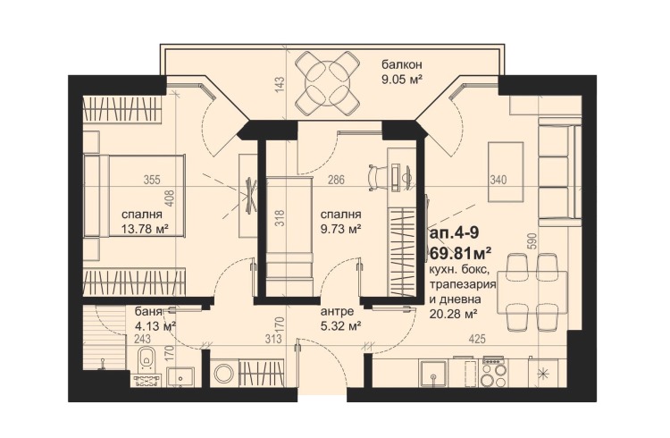 Тристаен апартамент, Бургас, жк Хоризонт