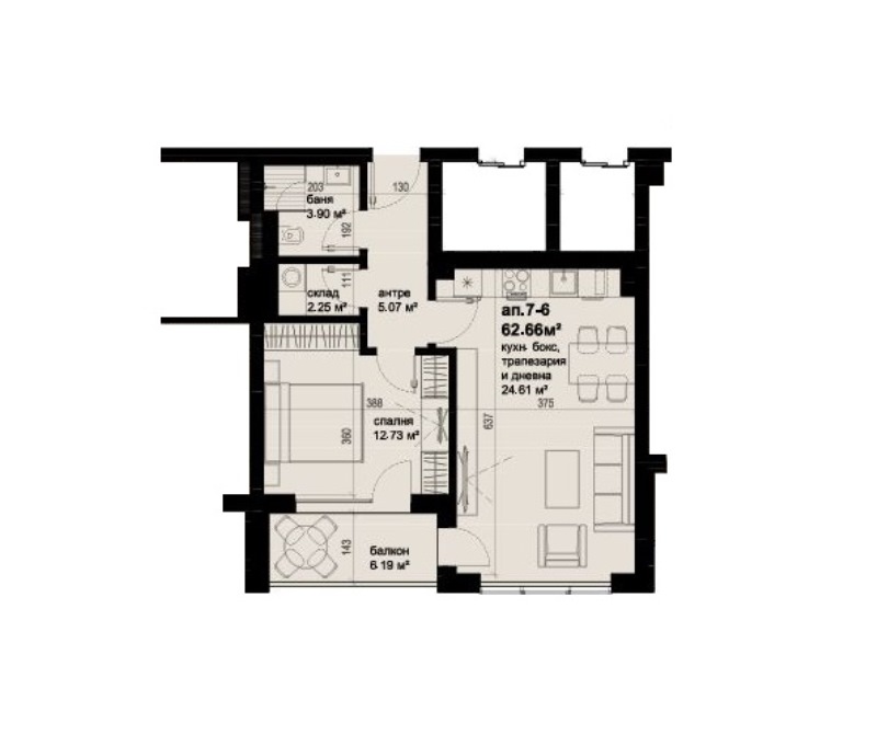 Двустаен апартамент - топла връзка с Гранд Мол Плаза