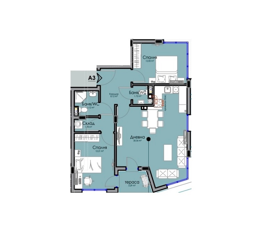 Тристаен в нова емблематична сграда