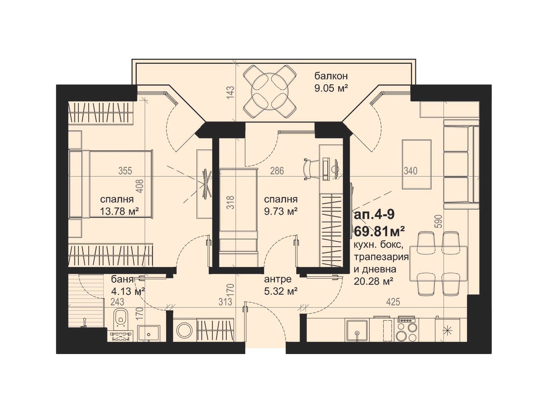 Тристаен апартамент - топла връзка с Гранд Мол Плаза