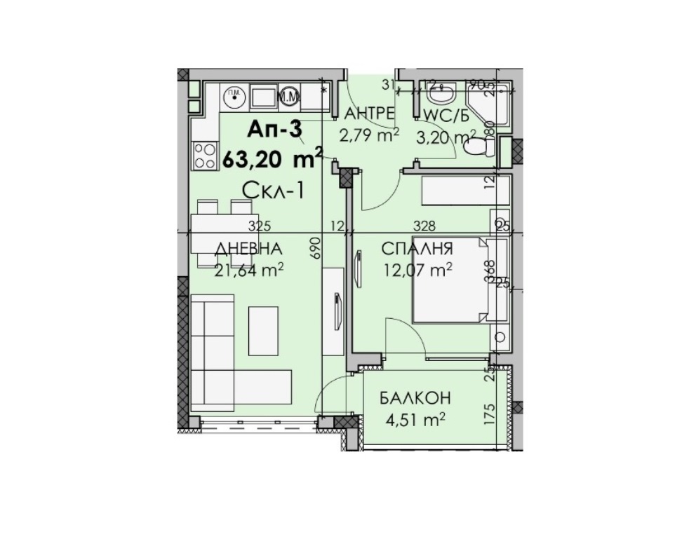 Двустаен апартамент в новострояща се сграда